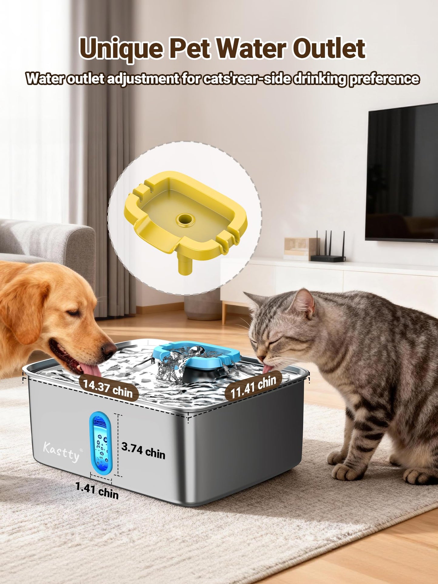 Kastty 15L/3.96 Gal Large Capacity Dog Water Bowl Dispenser,Stainless Steel Dog Water Fountain Quiet LED Light Triple Filtration Dog Water Bowl, Automatic Pet Water Fountain Easy Cleaning Blue FS78