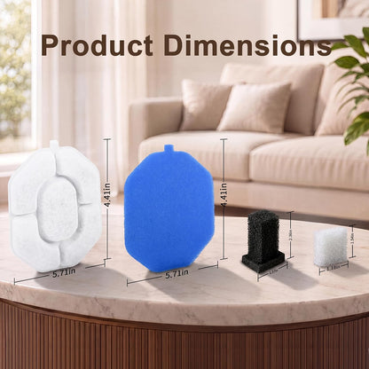 Kastty 17L Dog Water Fountain Filter Replacement Pet Fountain Filters Made of Activated Carbon and PP Cotton,12 Pack Replacement Filters、12 Pack Pre-Filter Sponge 2 Cotton Pads with 6 Pump Sponge