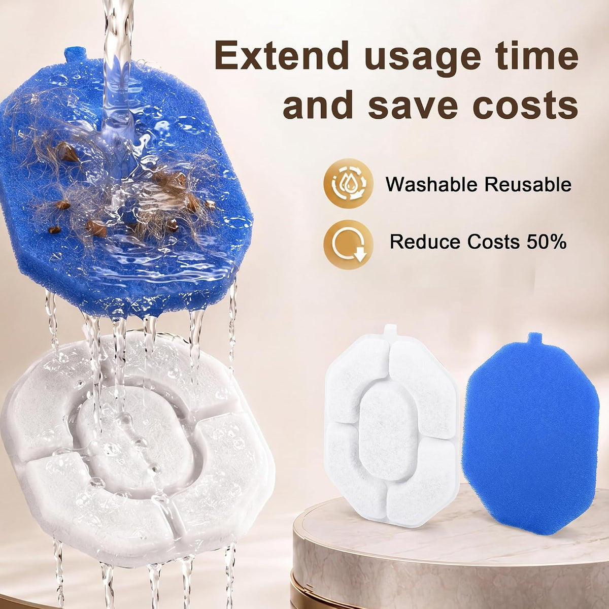 Kastty 17L Dog Water Fountain Filter Replacement Pet Fountain Filters Made of Activated Carbon and PP Cotton,12 Pack Replacement Filters、12 Pack Pre-Filter Sponge 2 Cotton Pads with 6 Pump Sponge