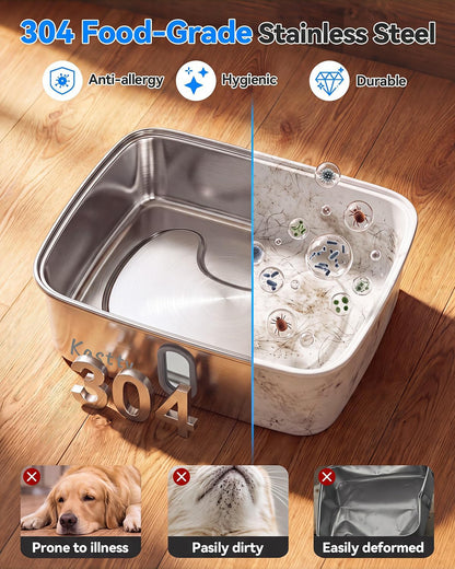 Kastty 15L/3.96 Gal Stainless Steel Dog Water Bowl Dispenser, Large Capacity Dog Water Fountain Quiet LED Light Triple Filtration BPA-Free