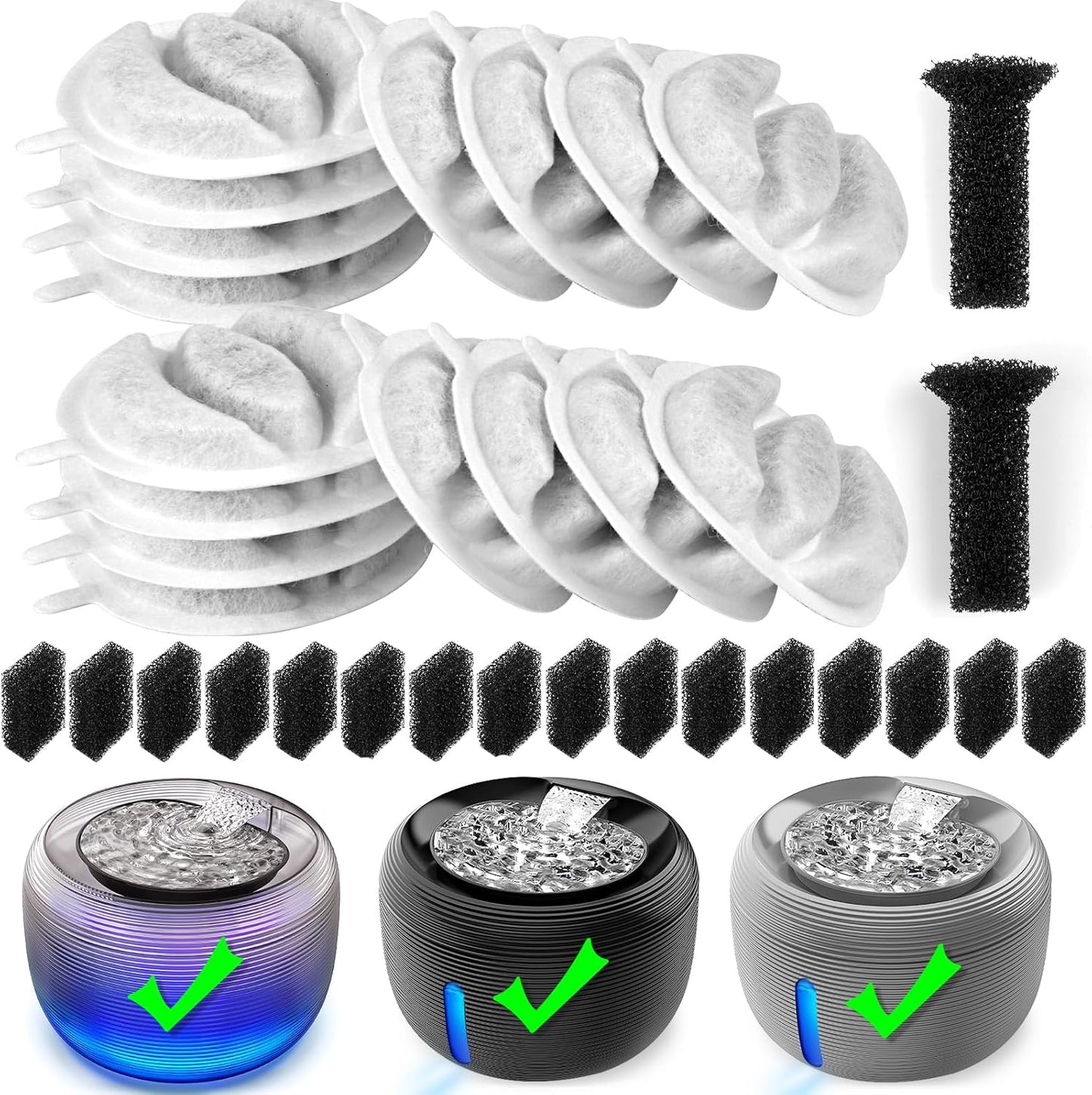 Kastty Cat Fountain Filter Replacement - 3.5L Activated Carbon Fountain Filter, 16 Pack With 2 Cotton