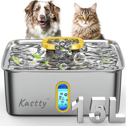 Kastty 15L/3.96 Gal Large Capacity Dog Water Bowl Dispenser,Stainless Steel Dog Water Fountain Quiet LED Light Triple Filtration Dog Water Bowl, Automatic Pet Water Fountain Easy Cleaning Blue FS78