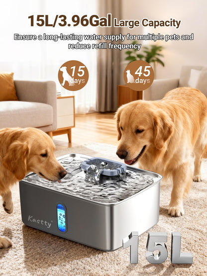 Kastty 15L/3.96 Gal Large Capacity Dog Water Bowl Dispenser,Stainless Steel Dog Water Fountain Quiet LED Light Triple Filtration Dog Water Bowl, Automatic Pet Water Fountain Easy Cleaning Blue FS78