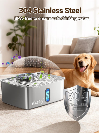 Kastty 15L/3.96 Gal Large Capacity Dog Water Bowl Dispenser,Stainless Steel Dog Water Fountain Quiet LED Light Triple Filtration Dog Water Bowl, Automatic Pet Water Fountain Easy Cleaning Blue FS78