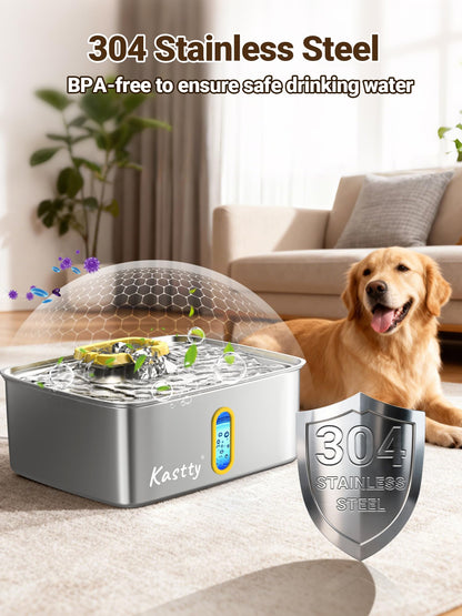 Kastty 15L/3.96 Gal Large Capacity Dog Water Bowl Dispenser,Stainless Steel Dog Water Fountain Quiet LED Light Triple Filtration Dog Water Bowl, Automatic Pet Water Fountain Easy Cleaning Blue FS78