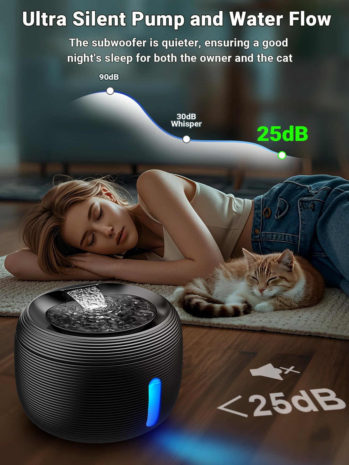 Kastty 3.5L/118 oz Cat Water Fountain, Large Capacity Quiet Pet Water Fountains for Cats Indoor Water Level LED Light Multi-Filtration BPA-Free, Automatic Cat Fountain Easy Cleaning FS77(Black)