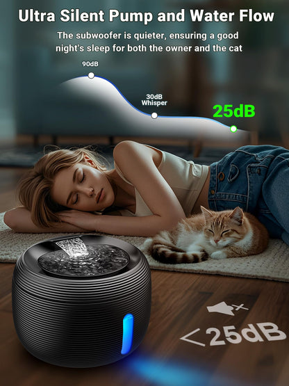 Kastty 3.5L/118 oz Cat Water Fountain, Large Capacity Quiet Pet Water Fountains for Cats Indoor Water Level LED Light Multi-Filtration BPA-Free, Automatic Cat Fountain Easy Cleaning FS77(Black)