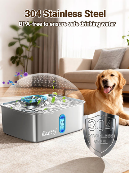 Kastty 15L/3.96 Gal Large Capacity Dog Water Bowl Dispenser,Stainless Steel Dog Water Fountain Quiet LED Light Triple Filtration Dog Water Bowl, Automatic Pet Water Fountain Easy Cleaning Blue FS78