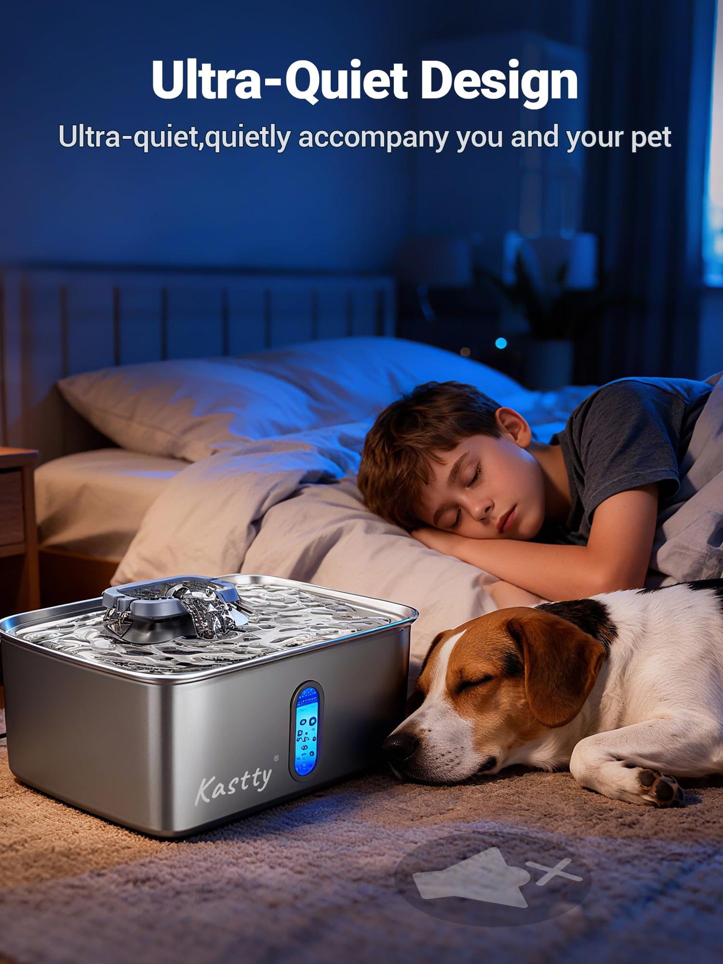 Kastty 15L/3.96 Gal Large Capacity Dog Water Bowl Dispenser,Stainless Steel Dog Water Fountain Quiet LED Light Triple Filtration Dog Water Bowl, Automatic Pet Water Fountain Easy Cleaning Blue FS78