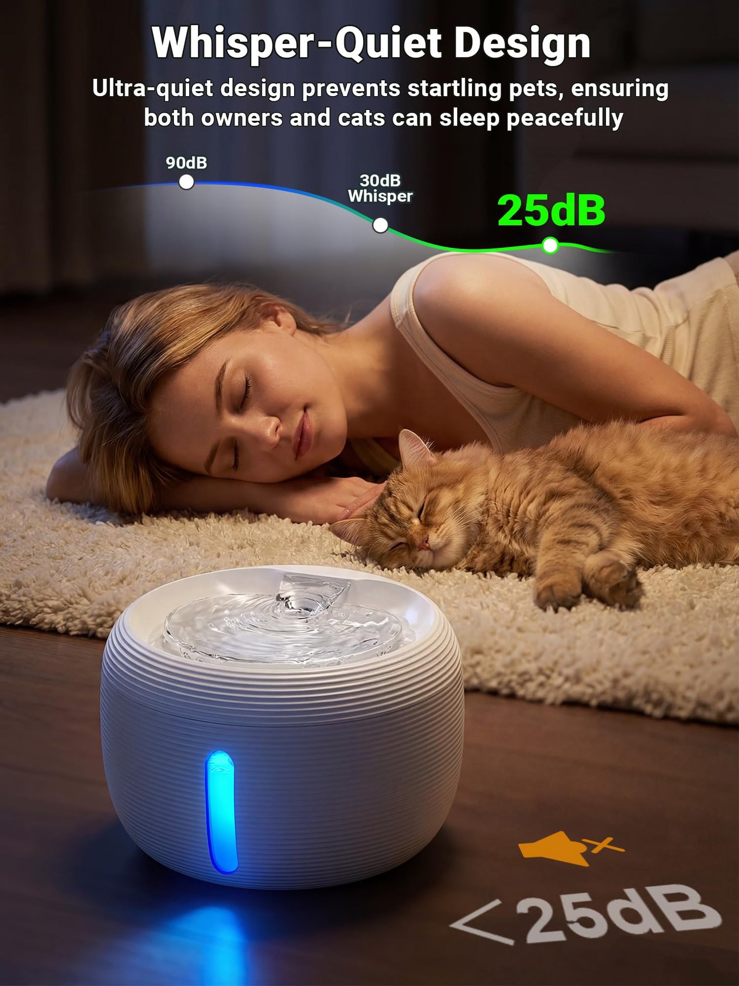 Kastty Cat Water Fountain:3.5L Cat Fountain for Drinking-White Pet Water Fountain for Cats Indoor-Quiet Cat Water Dispenser with Visual Water Level - Pets Watering Supplies for Small Animals FS77