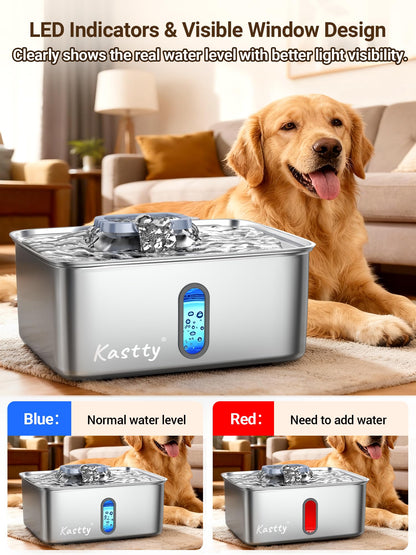Kastty 15L/3.96 Gal Large Capacity Dog Water Bowl Dispenser,Stainless Steel Dog Water Fountain Quiet LED Light Triple Filtration Dog Water Bowl, Automatic Pet Water Fountain Easy Cleaning Blue FS78