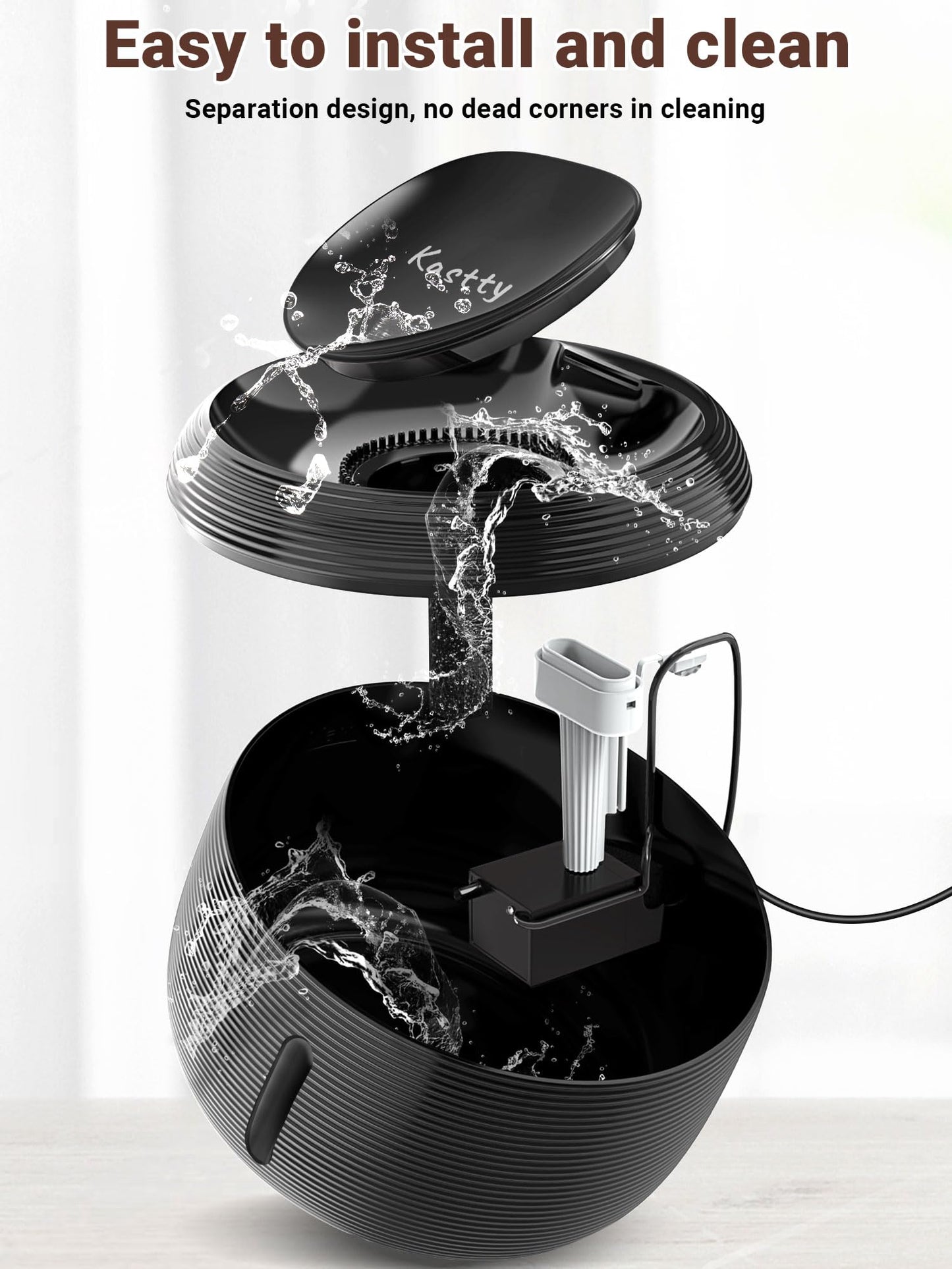 Kastty 3.5L/118 oz Cat Water Fountain, Large Capacity Quiet Pet Water Fountains for Cats Indoor Water Level LED Light Multi-Filtration BPA-Free, Automatic Cat Fountain Easy Cleaning FS77(Black)