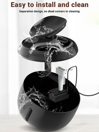 Kastty 3.5L/118 oz Cat Water Fountain, Large Capacity Quiet Pet Water Fountains for Cats Indoor Water Level LED Light Multi-Filtration BPA-Free, Automatic Cat Fountain Easy Cleaning FS77(Black)